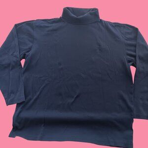 Large Turtleneck Long Sleeve Shirt Lizwear Navy Blue Cotton Blend Womens Casual